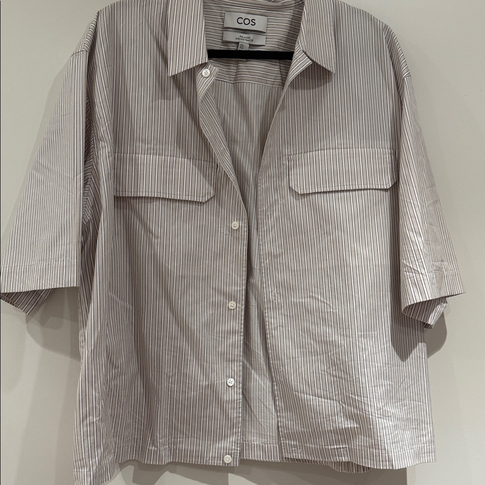 COS Pinstripe Short Sleeve Shirt in Gray and White